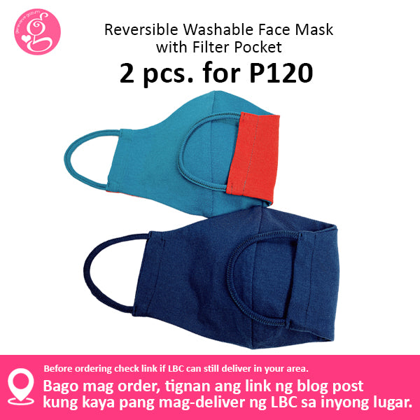 Cotton Solid Colors Washable Filter Pocket Face Cloth - Unisex, Comfortable & Reusable - 2 for P60