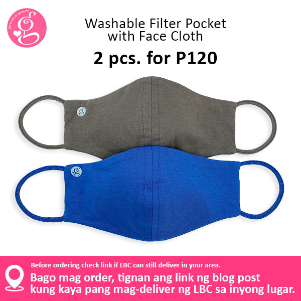 Cotton Solid Colors Washable Filter Pocket Face Cloth - Unisex, Comfortable & Reusable - 2 for P60