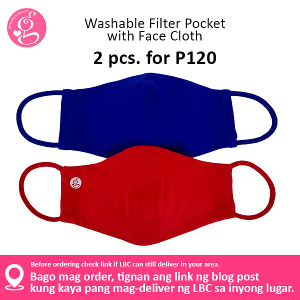 Cotton Solid Colors Washable Filter Pocket Face Cloth - Unisex, Comfortable & Reusable - 2 for P60