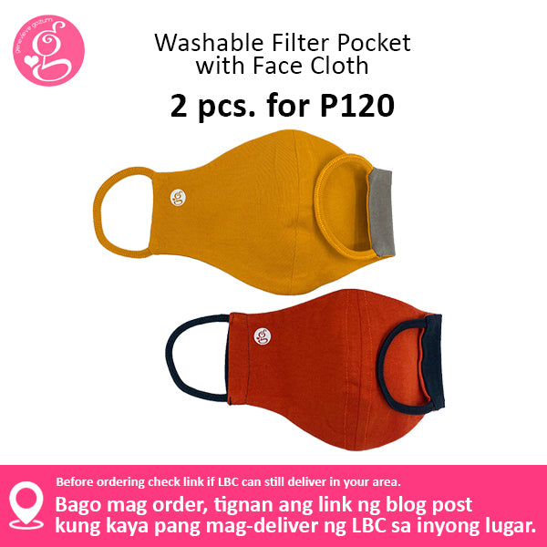 Cotton Solid Colors Washable Filter Pocket Face Cloth - Unisex, Comfortable & Reusable - 2 for P60