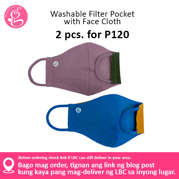 Cotton Solid Colors Washable Filter Pocket Face Cloth - Unisex, Comfortable & Reusable - 2 for P60