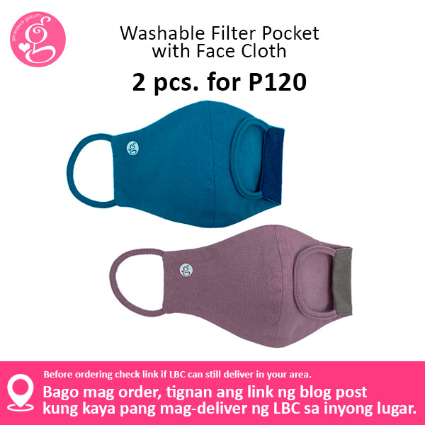Cotton Solid Colors Washable Filter Pocket Face Cloth - Unisex, Comfortable & Reusable - 2 for P60