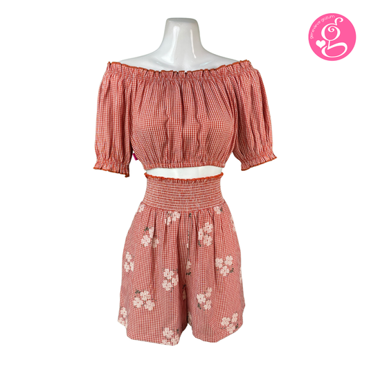 Sweet Gingham & Flowers Sabrina & Shorts Set