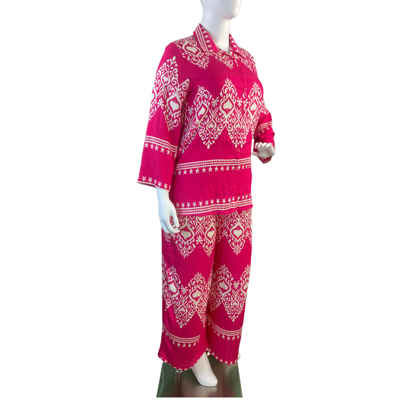 Resort Set Blouse & Square Pants with Damask Print