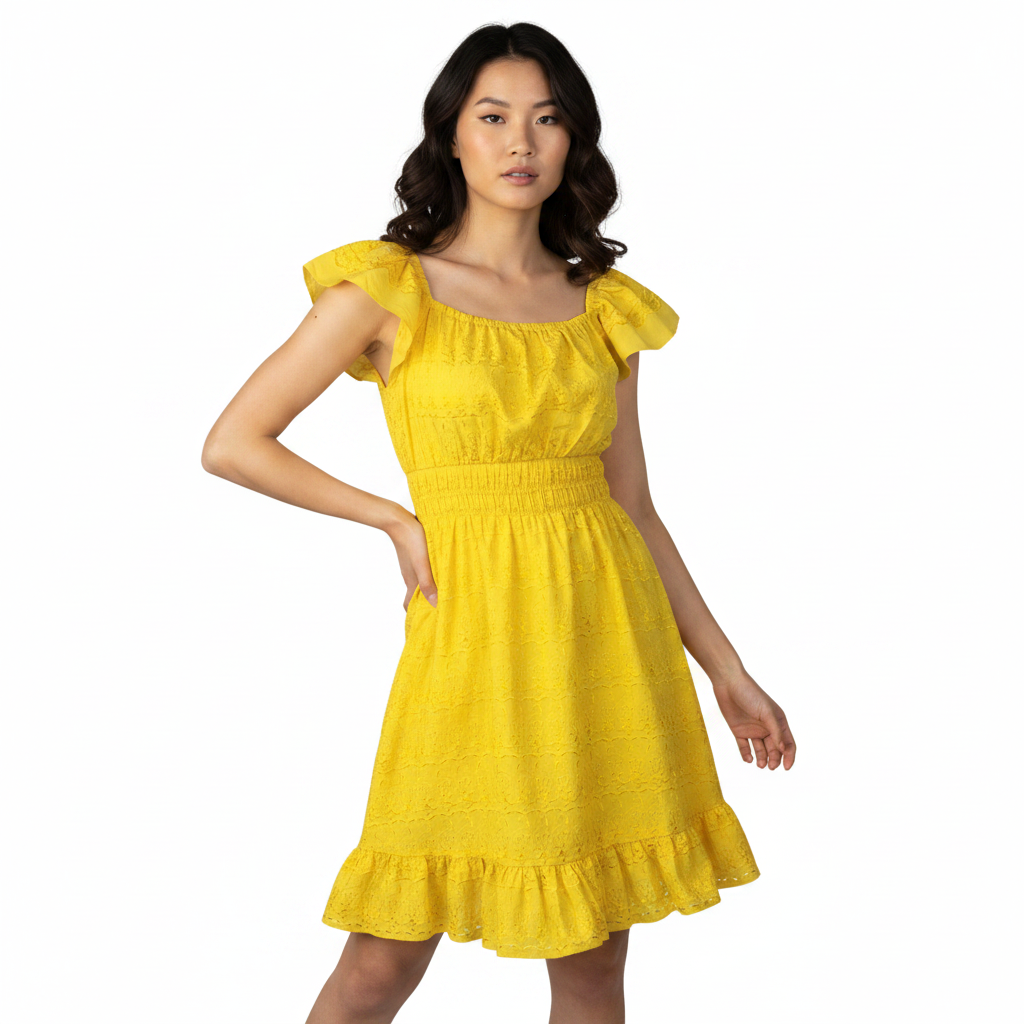 Satin Embroidery Butterfly Short Dress