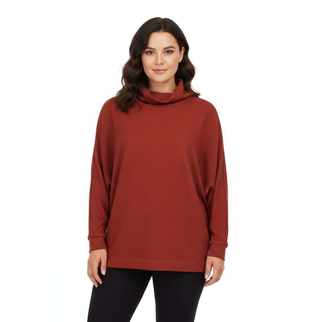 Pullover Blouse with Dolman Sleeves & Turtle Neck