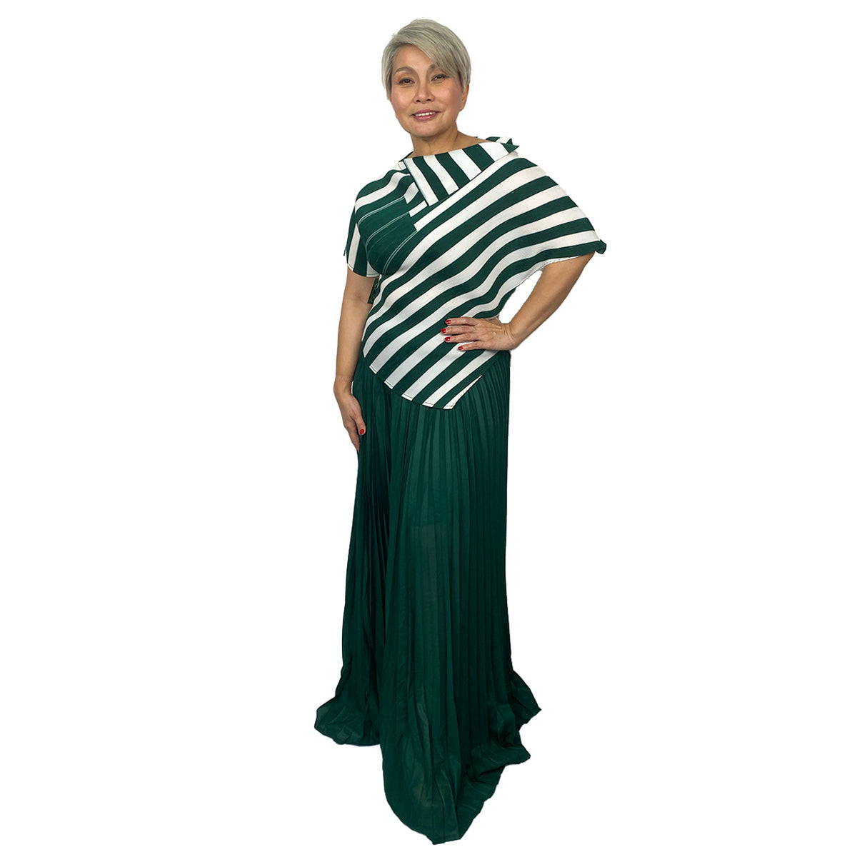 Masterpiece Stripes Asymmetrical Blouse and Pants