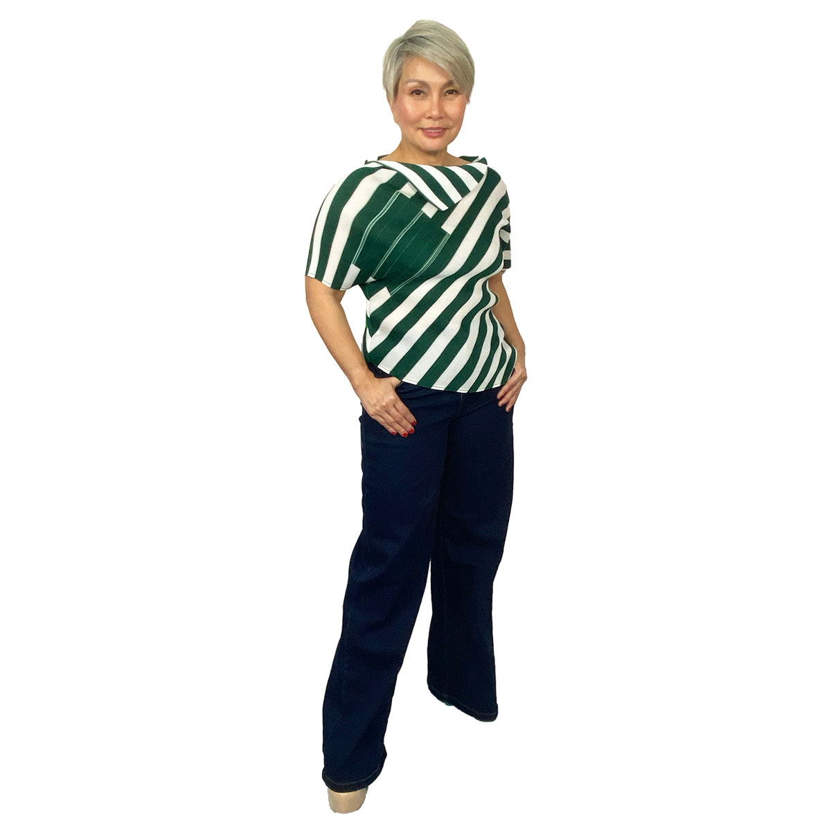 Masterpiece Stripes Asymmetrical Blouse and Pants