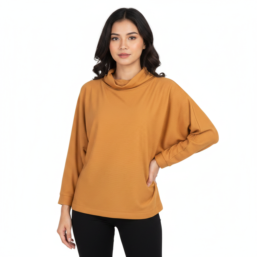 Pullover Blouse with Dolman Sleeves & Turtle Neck