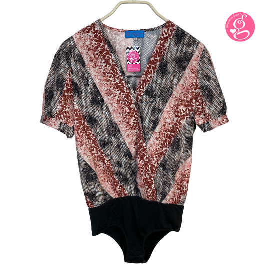 Genevieve Gozum Chiffon Snakeskin Print Overlap Bodysuit