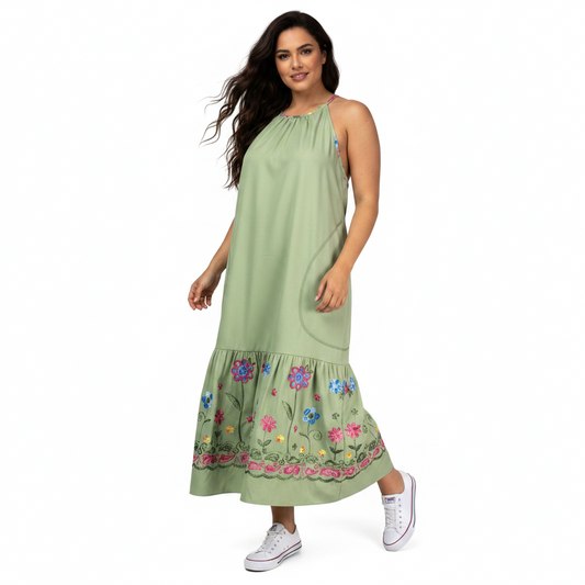 English Garden Embroidery Halter Dress