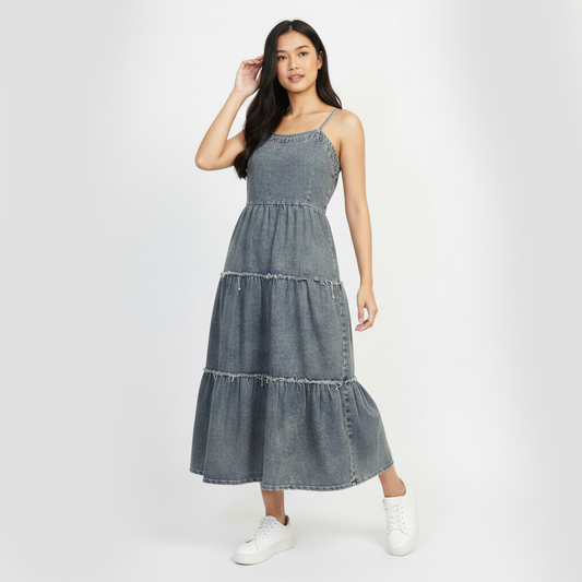 Sweet Denim Dress Lovie Layered Raw Edge