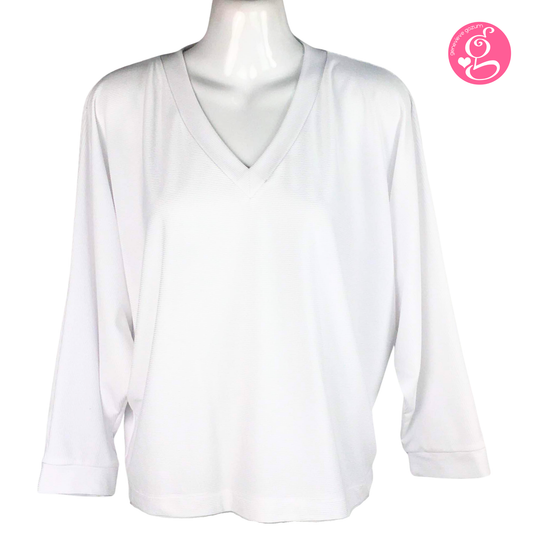 Genevieve Gozum Pullover Blouse with Dolman Sleeves & V Neck