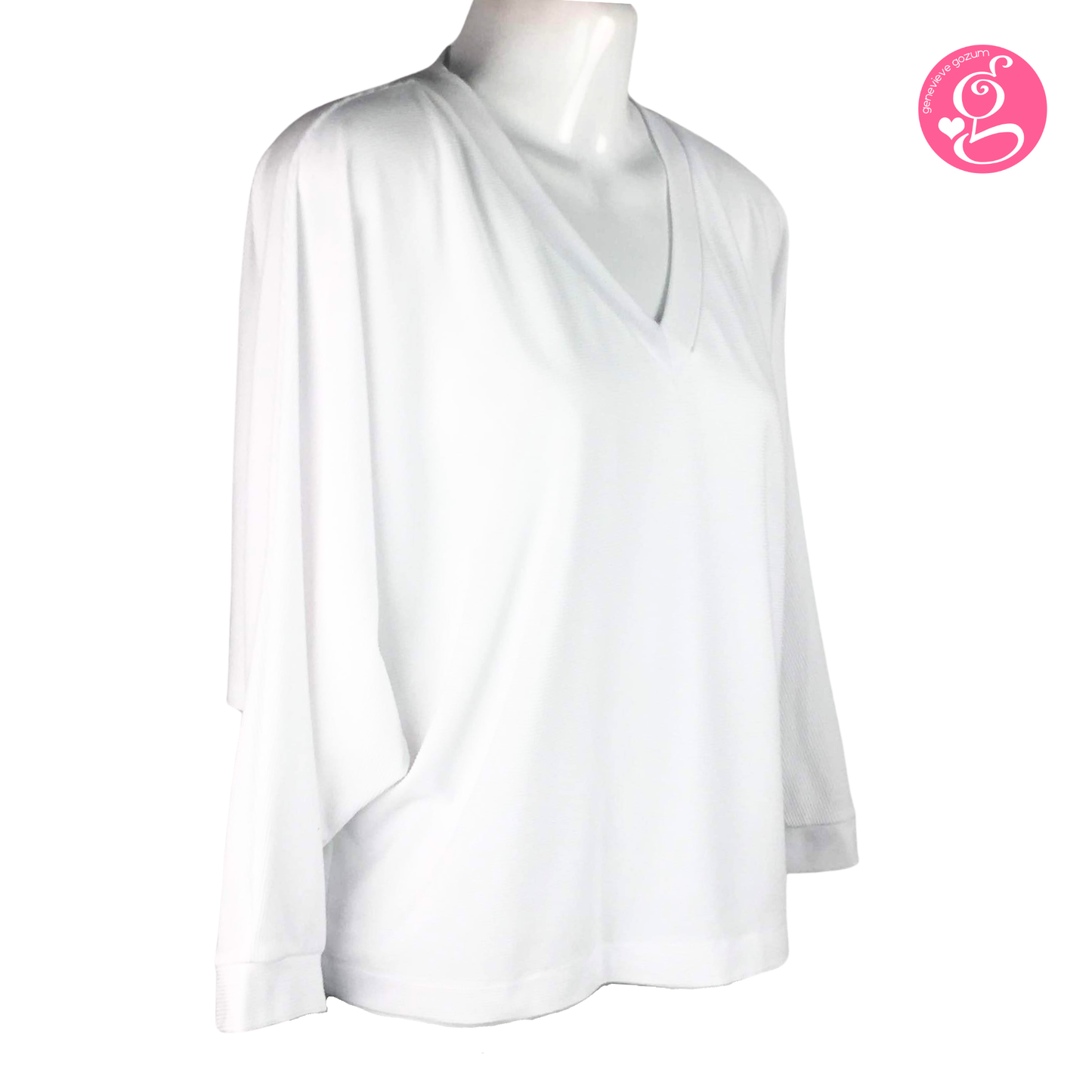 Genevieve Gozum Pullover Blouse with Dolman Sleeves & V Neck