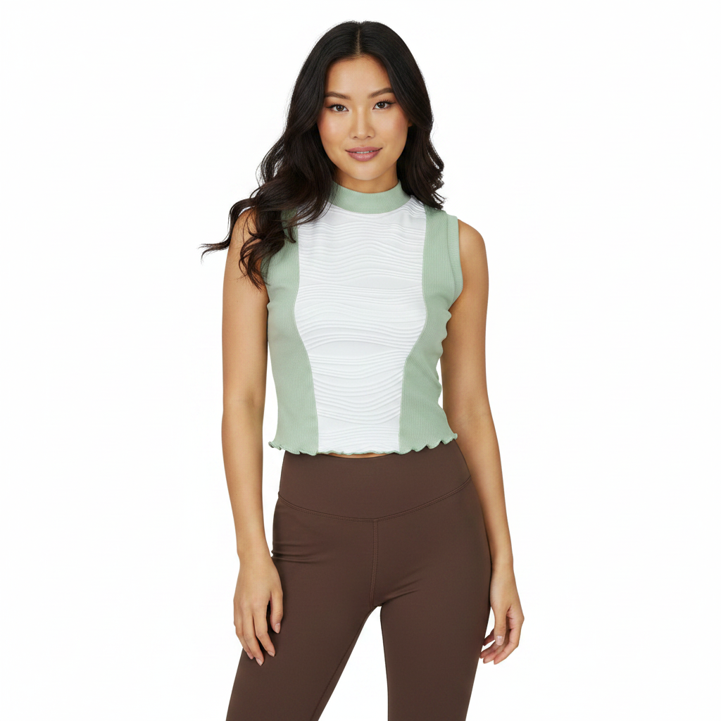 Ashley Hi Neck Cartoon Waves Top