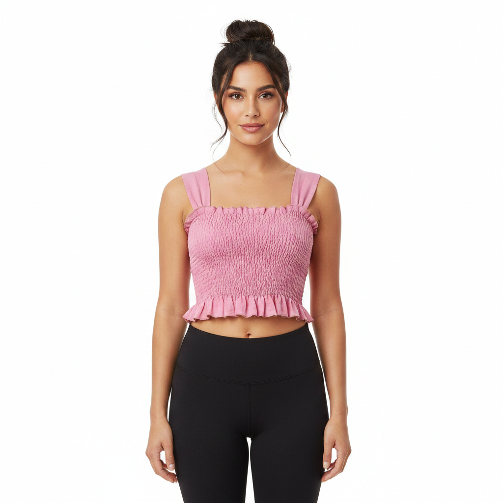 Wide Strap Shirred Top