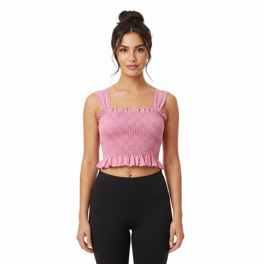 Wide Strap Shirred Top