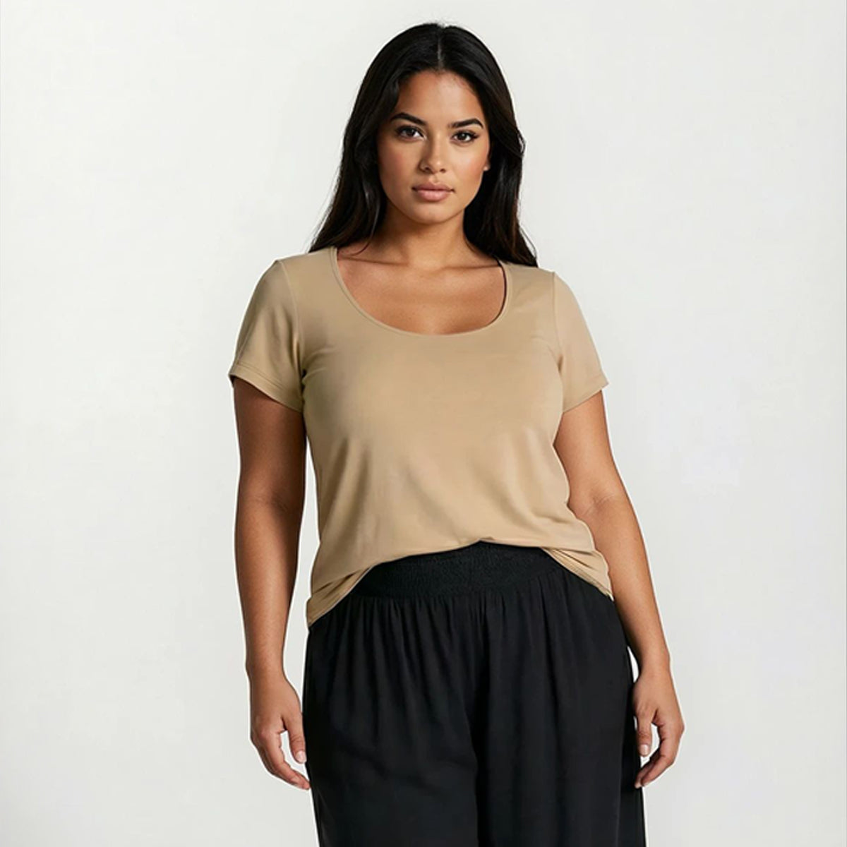 Genevieve Gozum Scoop Neck Blouse with Easy Fit