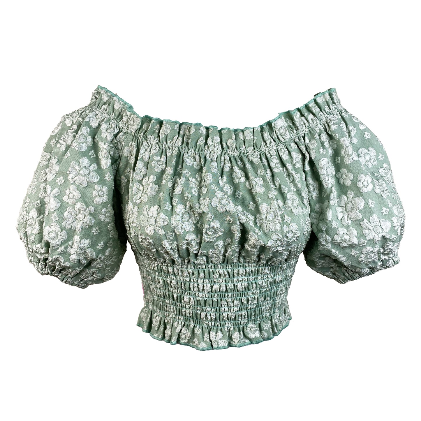 Vieve Off Shoulder Light Embossed Waisted Blouse