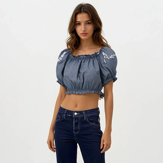 Gingham Coordinates Off Shoulder Blouse