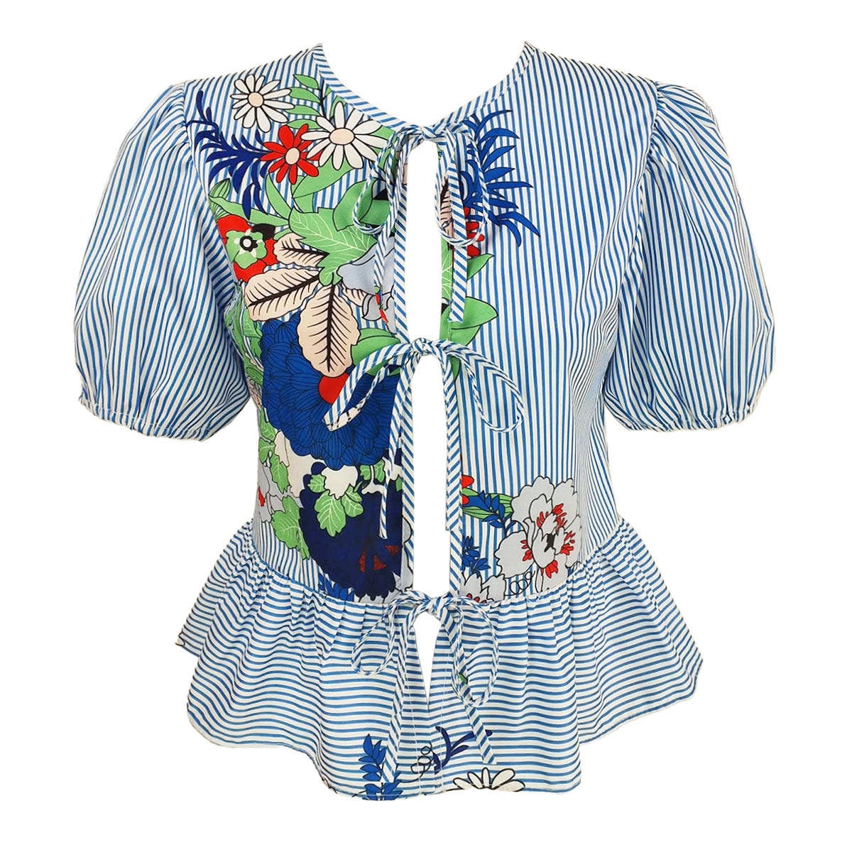 Jenny Tie Up with Sleeves Pin Stripes Floral