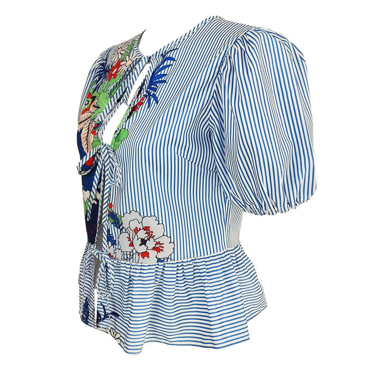 Jenny Tie Up with Sleeves Pin Stripes Floral