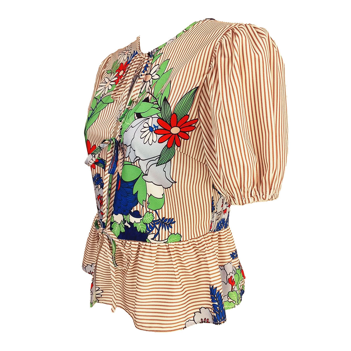 Jenny Tie Up with Sleeves Pin Stripes Floral