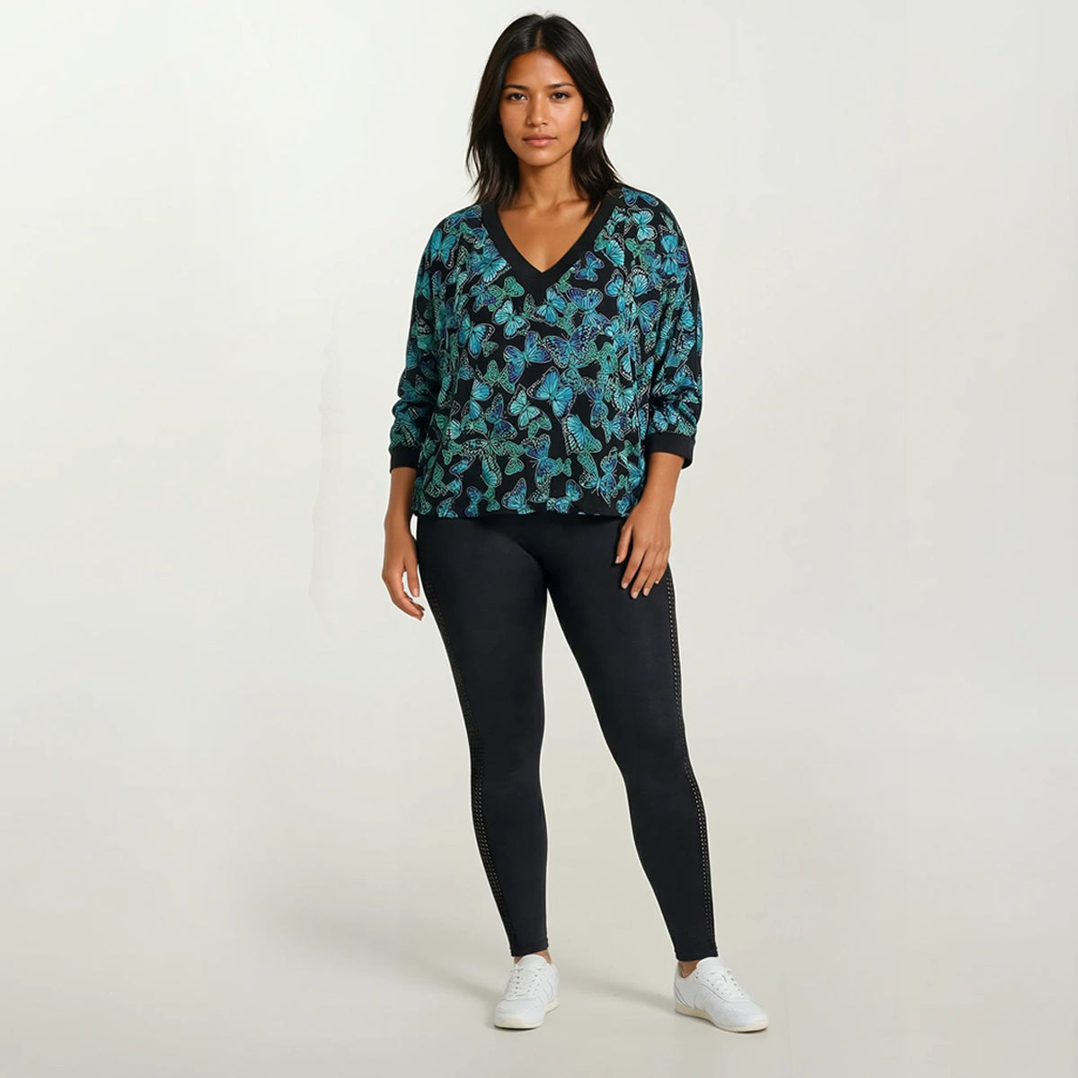 Slimming Dolman V Neck Butterfly Flock