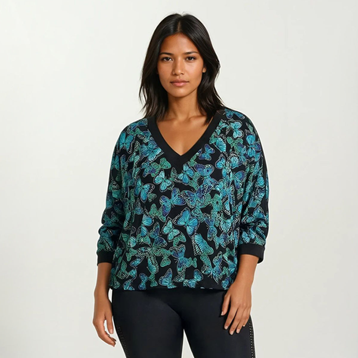 Slimming Dolman V Neck Butterfly Flock