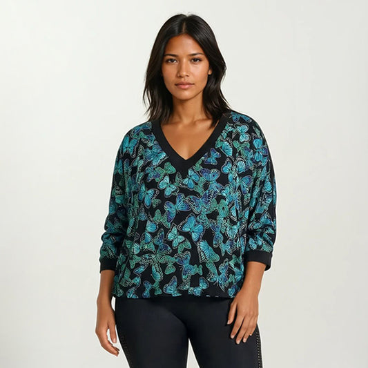 Slimming Dolman V Neck Butterfly Flock