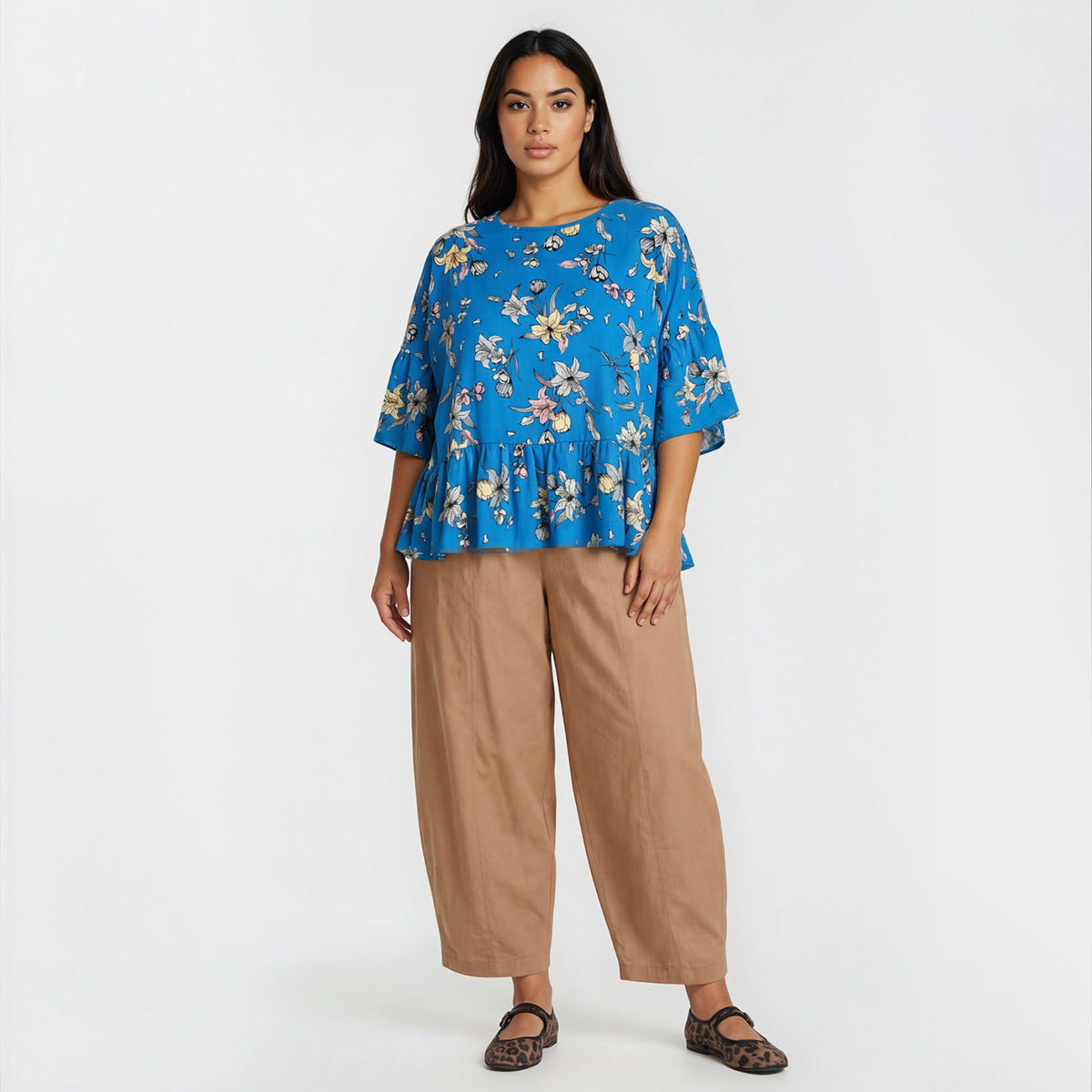Susan Ruffles Dolman Top Printed