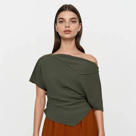 Asymmetrical Top Linen Crepe