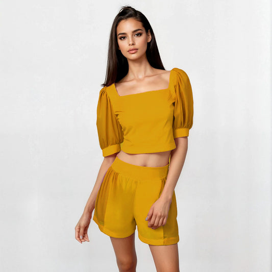 Two Textured Wide Leg Shorts
