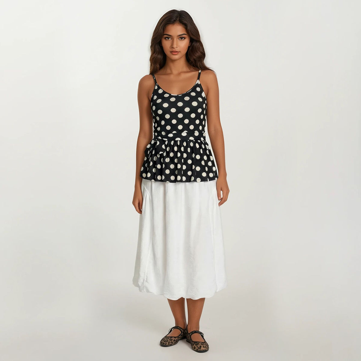 Polka and Stripes Peek A Boo Peplum Top