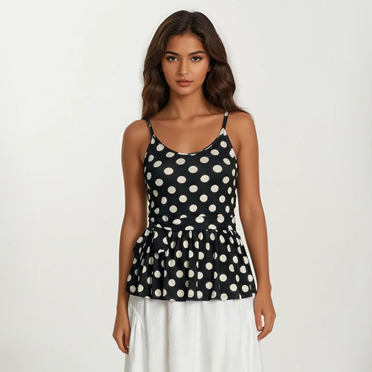 Polka and Stripes Peek A Boo Peplum Top