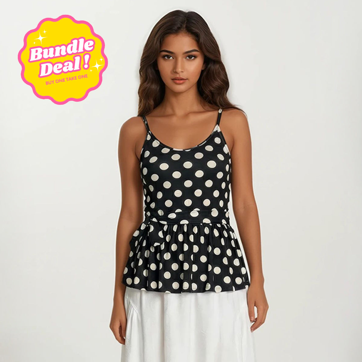 Polka and Stripes Peek A Boo Peplum Top