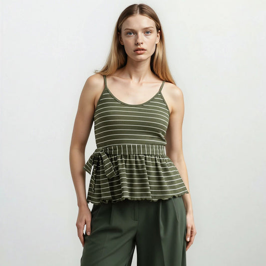 Stripes Spaghetti Peek A Boo Peplum Top