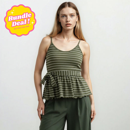 Stripes Spaghetti Peek A Boo Peplum Top