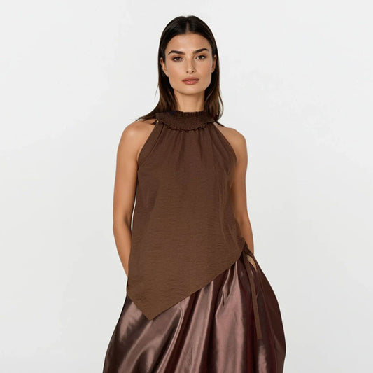 Asymmetrical Hi Neck Halter Tunic