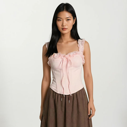 Sweet Corset with Bust Pads Ruffle Lace