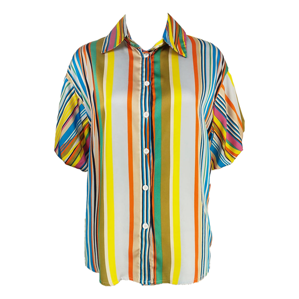 2801107929 Candy Stripes Satin Bubble Sleeves Polo