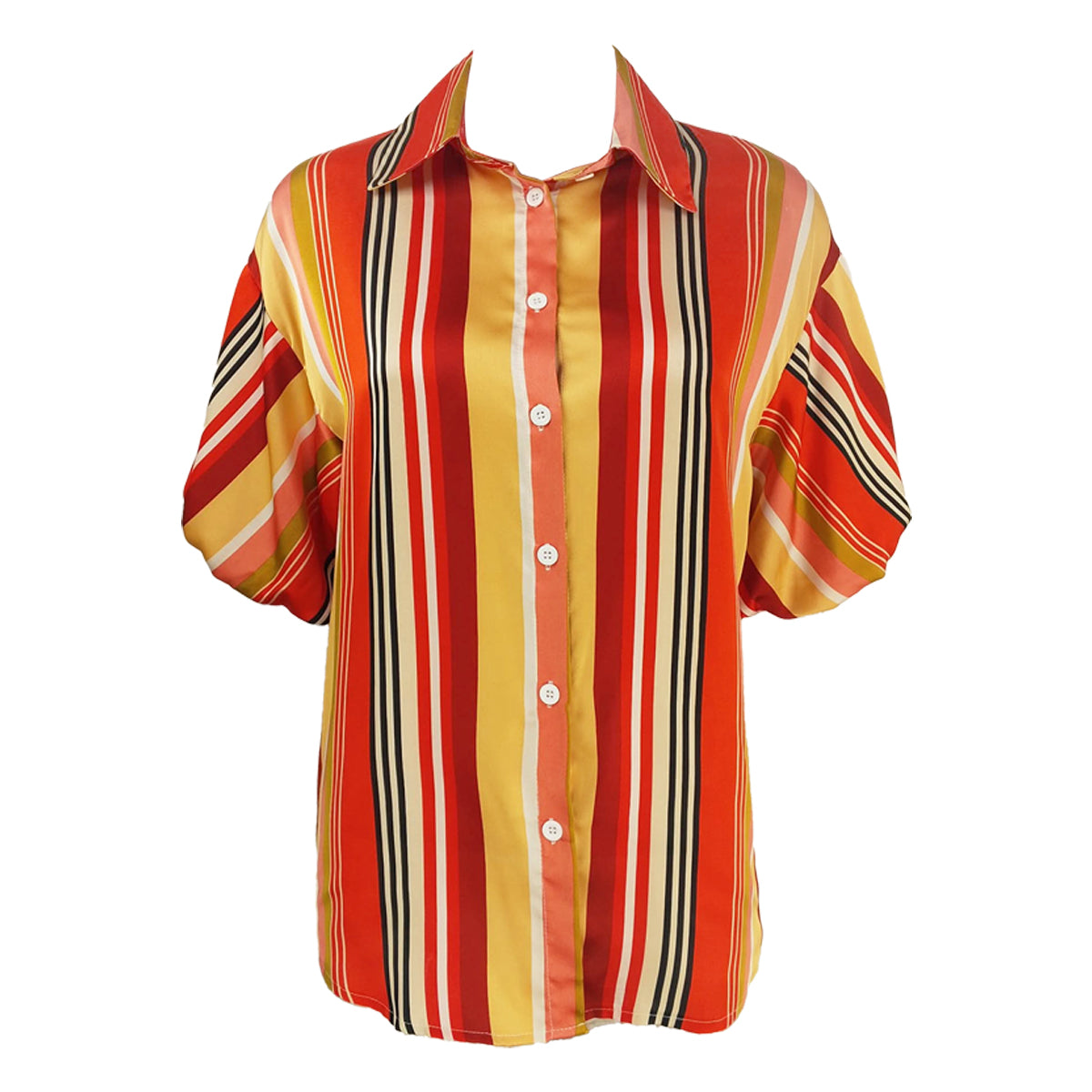 2801107929 Candy Stripes Satin Bubble Sleeves Polo