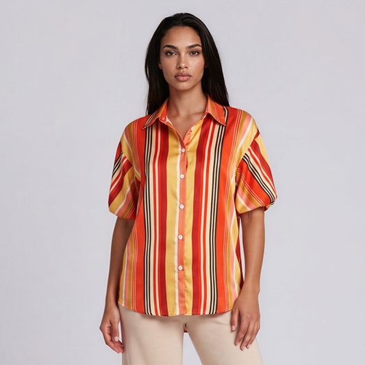 2801107929 Candy Stripes Satin Bubble Sleeves Polo