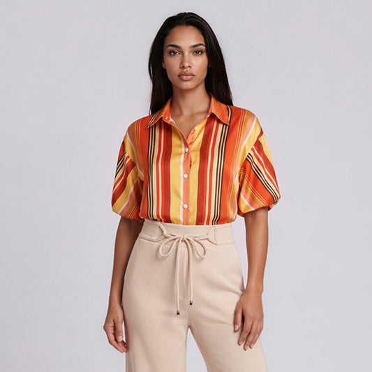 2801107929 Candy Stripes Satin Bubble Sleeves Polo