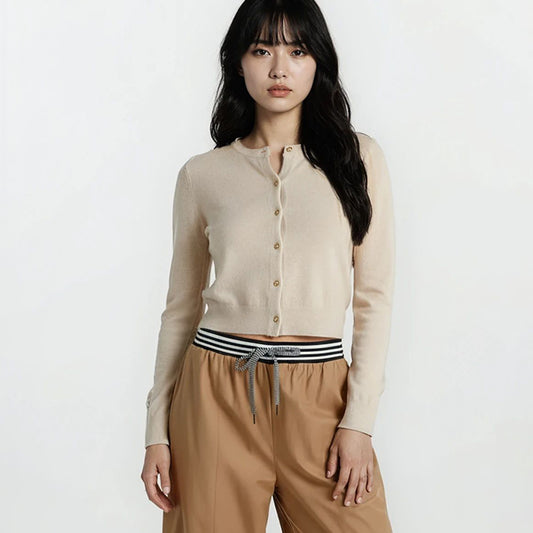 Cardigan Long Sleeves Creamy with Gold Button