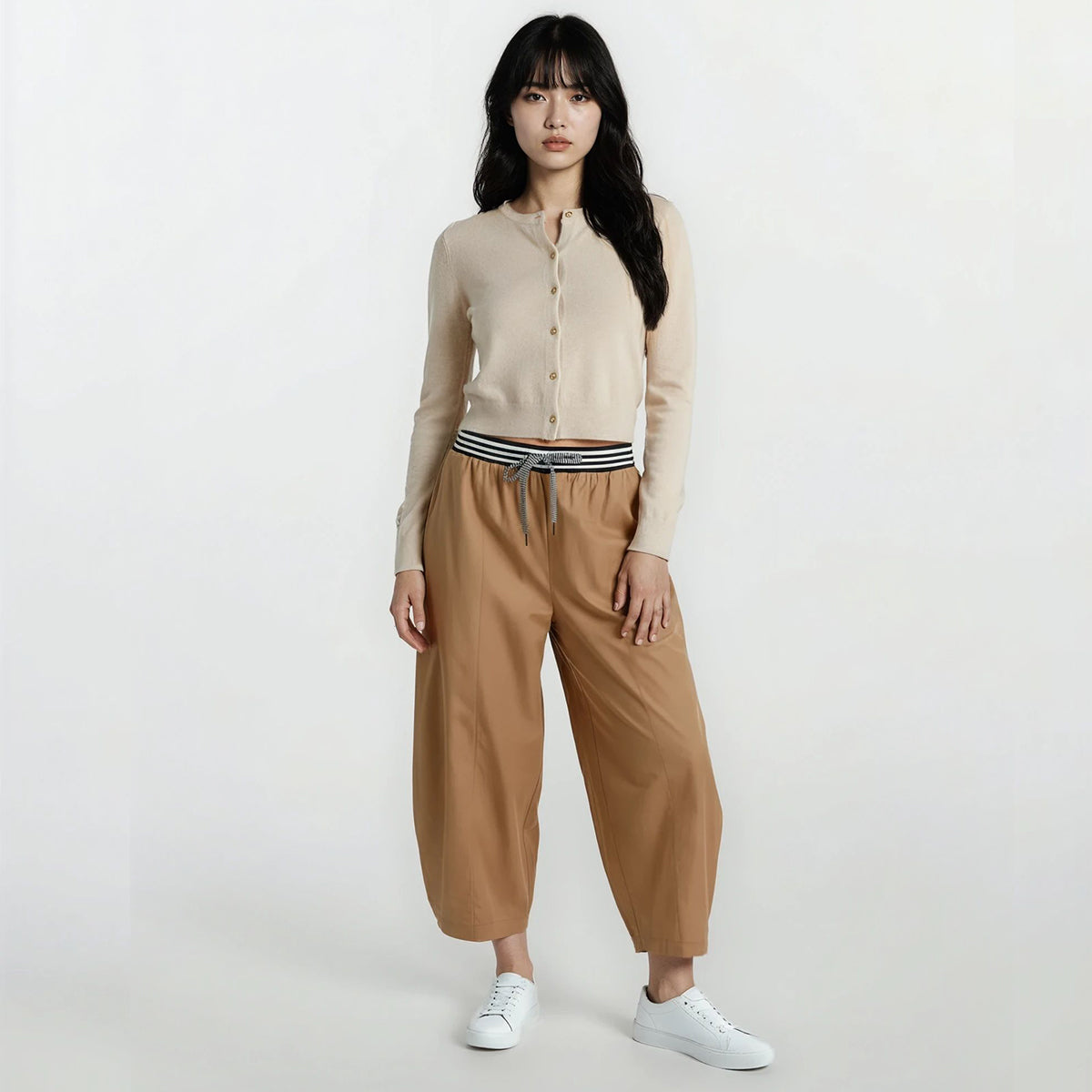 Cardigan Long Sleeves Creamy with Gold Button