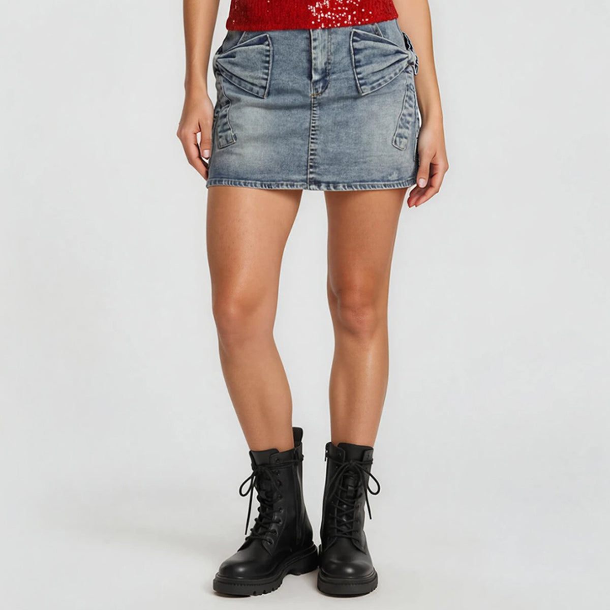 Bow Ultra Stretch Denim Skirt