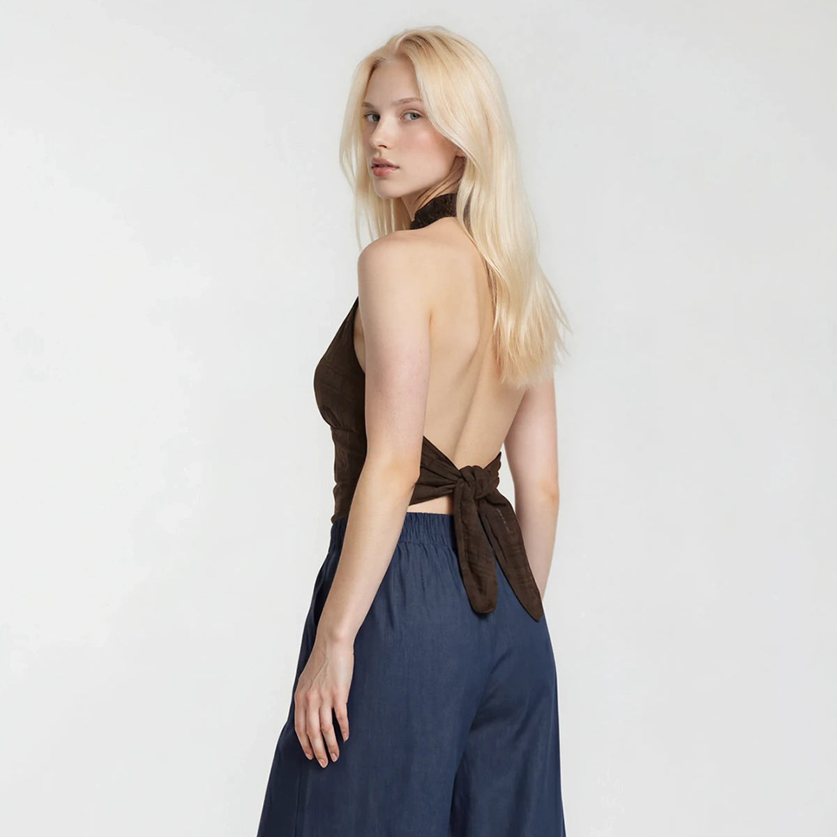 Halter Backless Checkered Top