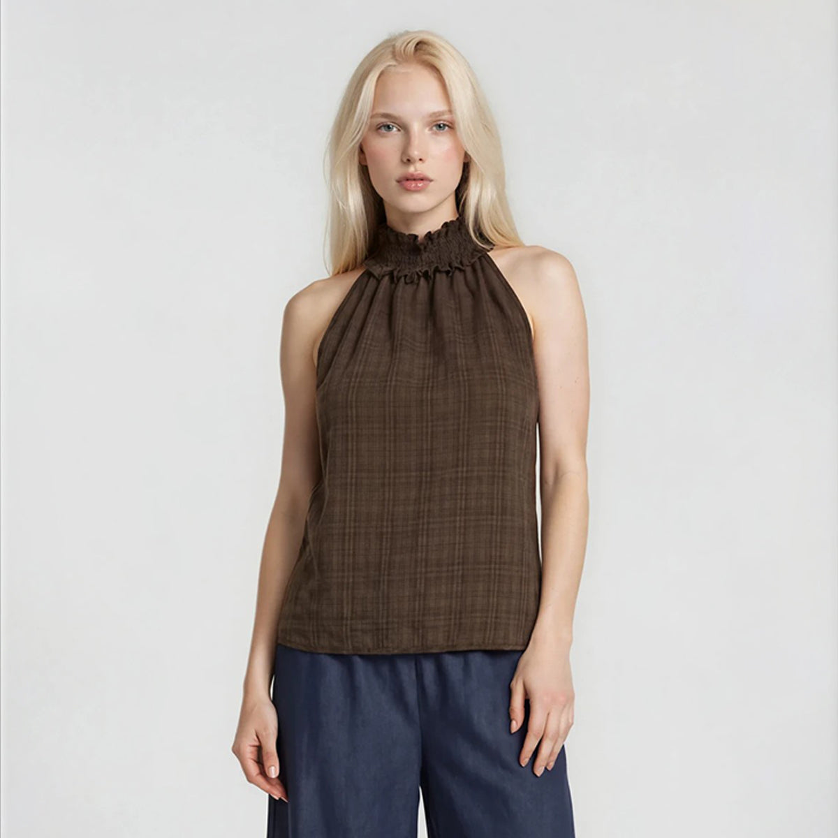 Halter Backless Checkered Top