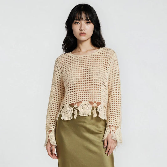 Boho Chic Long Sleeves Crochet with Fringe